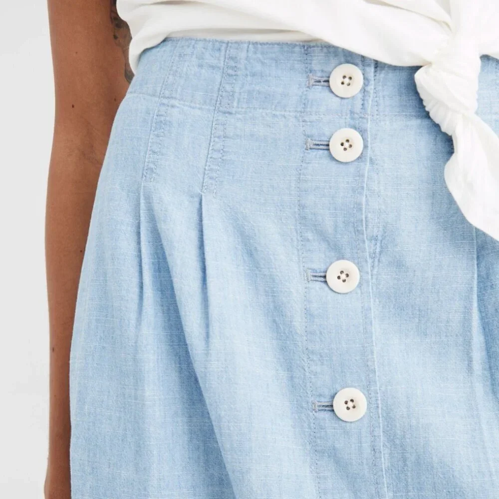 Madewell Chambray Patio Button-Front Midi Skirt Weatherly Wash Womens Sz 0 - Picture 4 of 8